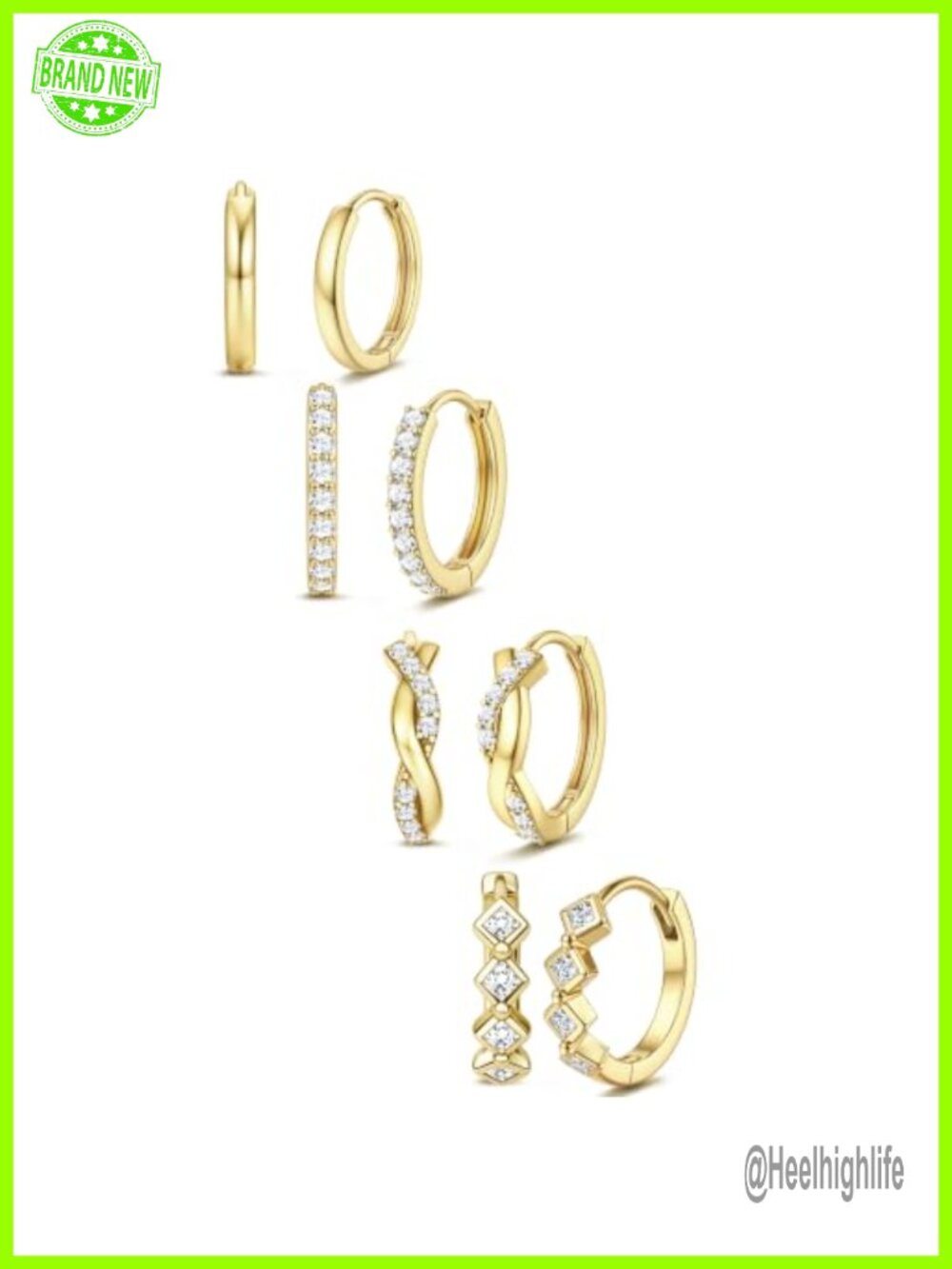 14K Gold Plated Huggie Hoop Earrings Set 4 Pairs Hypoallergenic Stainless Steel